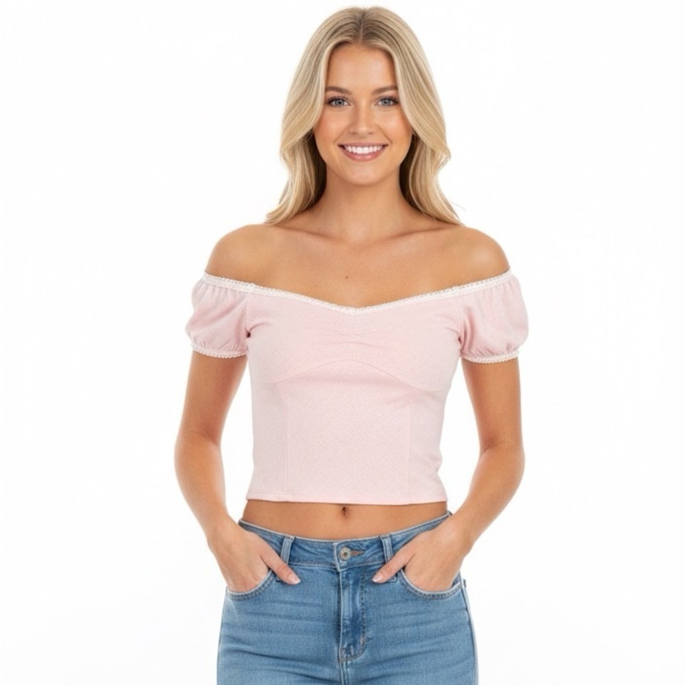Persaya Pink Lace Trimmed boho dainty top size large new with tags